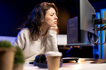Pensive software developer thinking how to design and develop applications. Contemplative IT staff...