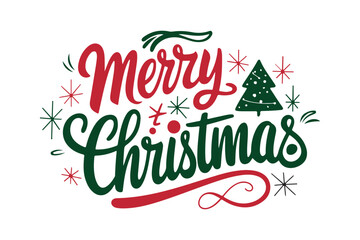 Festive merry christmas lettering with a christmas tree and snowflakes