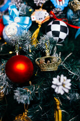 An elegant Christmas tree decorated in the fairy-tale style of 