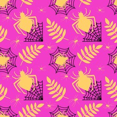 Cartoon monsters seamless Halloween spider pattern for wallpaper and fabrics and textiles and packaging and linens