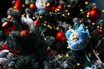 An elegant Christmas tree decorated in the fairy-tale style of 