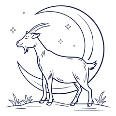 Minimalist Goat and Crescent Line Art