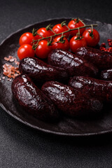 Blood sausage, pudding, meat food with lard and spices. Blood sausage