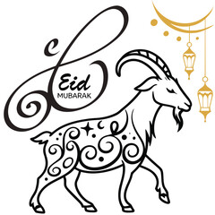 Sacrificial Goat with Eid Mubarak Calligraphy