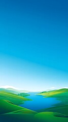 Obraz premium Stylized landscape with lake and hills