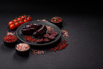 Blood sausage, pudding, meat food with lard and spices. Blood sausage