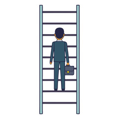 Fototapeta premium Businessman climbing ladder with briefcase back view silhouette vector illustration