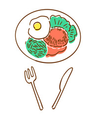 ロコモコの手描きイラスト｜Hand-drawn Loco Moco Illustration