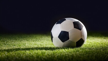 Fototapeta premium close up of football on lush grass with dark background
