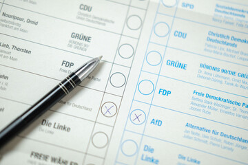 ballot paper for German federal elections, marking ballot for AfD party, electoral integrity, citizens voting rights, political choices in Germany in Germany, Frankfurt - February 9, 2025