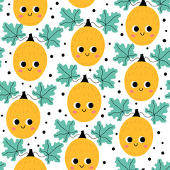 Cute melon seamless pattern in kawaii style,vector illustration.