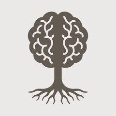 Human Brain Tree Roots Brown Icon