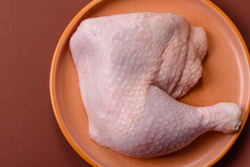 Chicken raw leg or quarter, fresh meat for cooking on barbecue. Chicken quarter