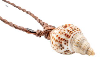Handmade shell necklace from Moo project, isolated on white  background