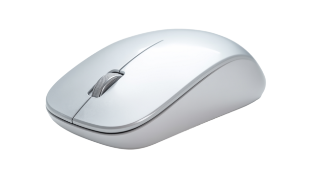 Showcasing a sleek white wireless mouse, isolated on white  background