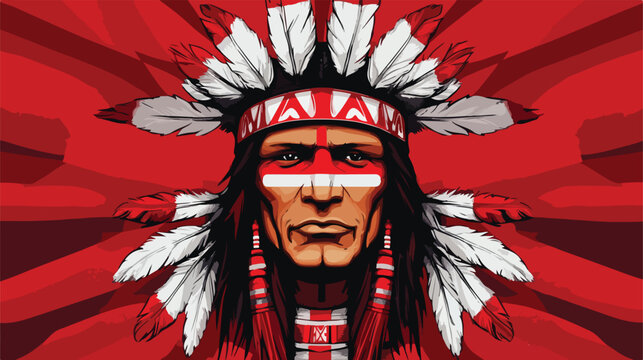 Canada Flag Tribal Man Mascot Cartoon Vector Illustration
