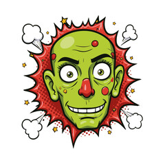 Playful green-faced character with a big smile and bright red accents, pop art style, isolated on white, fun and comic art concept of illustration and design.