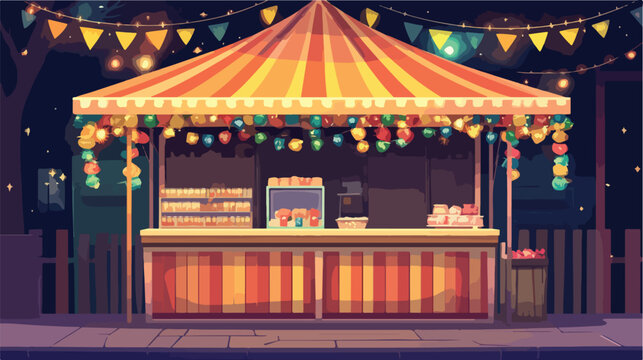 Colorful Carnival Kiosk with Decorative Garlands Flat Vector Illustration