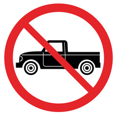 Red prohibition circle with black pickup truck restriction