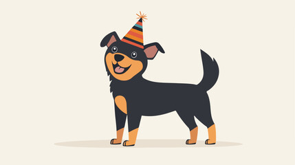 Obraz premium Cheerful Cartoon Dog Wearing Party Hat Flat Vector Illustration
