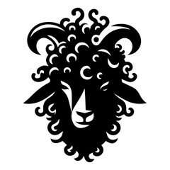 Ornate Goat Head Silhouette A Stylish Black and White Illustration