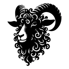 Ornate Ram Head Silhouette Elegant Black and White Illustration
