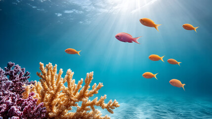 Fototapeta premium Vibrant underwater scene celebrating world oceans day with coral reefs and tropical fish