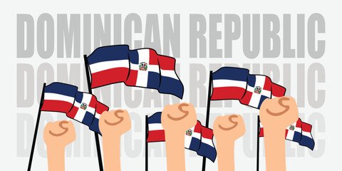 hand with flag of the Democratic Republic or Democratic Republic independence day vector illustration of Democratic Republic flag with gray background banner or greeting card