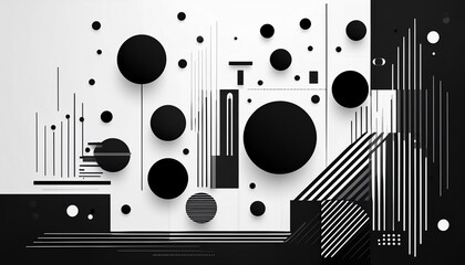 abstract geometric background with black and white circles squares and dots modern minimalistic design perfect for technology music or futuristic themes