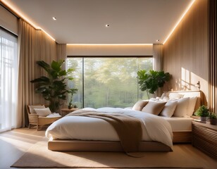 serene bedroom interior designed for ultimate relaxation featuring soft lighting plush bedding and calming decor perfect for promoting sleep products or interior design home interior decor