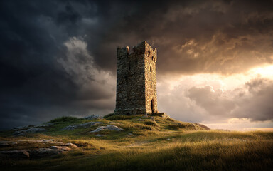 Medieval Stone Tower - Realistic Historical Landscape