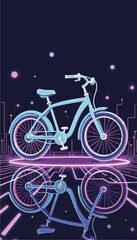 Futuristic bicycle with transparent wheels showcasing hover design over glowing circuit patterns, technological advancement and innovation concept.