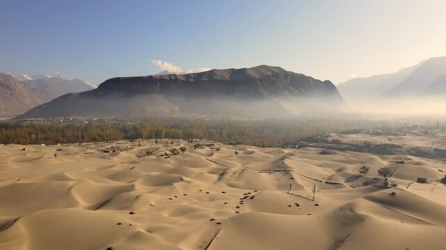 Aerial view of katpana desert and sand dunes, Pakistan.