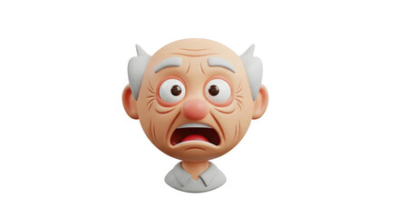 An elderly man cartoon face with a shocked or scared expression. Funny facial expression. Character illustration on transparent background.