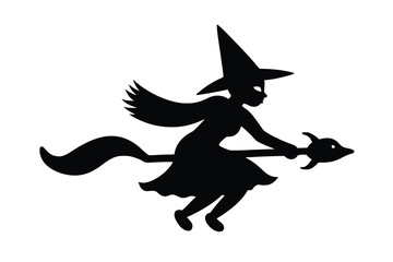 flying witch with cat vector icon