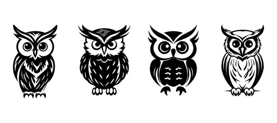 Owl silhouette Set, Cute Owl Icon Set, Vector Design.