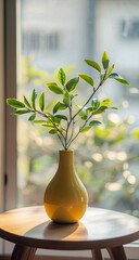 Yellow vase plant sunlit window