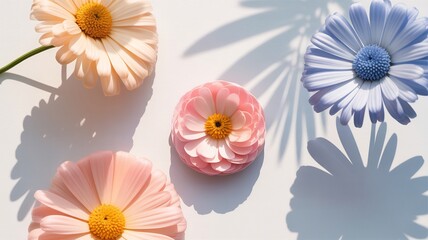 Beautiful floral arrangement featuring pastel flowers and shadows for spring background art