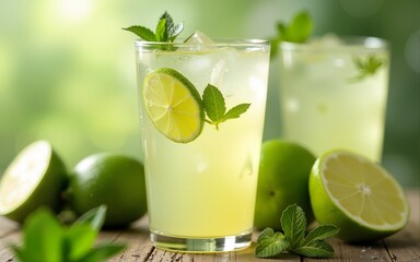 Fresh lime drinks macro shot. High quality