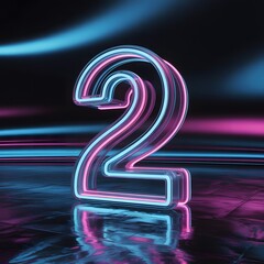 Neon Number 2 - Futuristic Glowing Digit with Vibrant Neon Colors and Digital Light Effects for Modern Technology and Graphic Design, Generative AI
