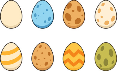 Colorful easter eggs set with cute patterns on white background
