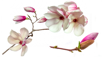 Magnolia flowers isolated on a transparent background close up