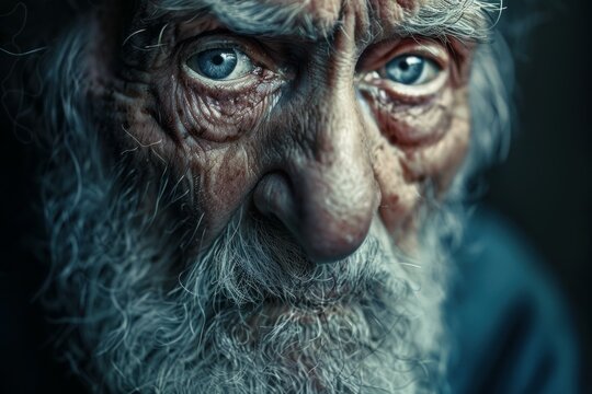 Close up portrait highlighting wisdom and experience in the eyes of a hopeful senior man