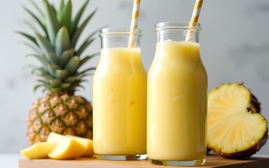 Refreshing healthy pineapple fruit smoothie drinks. High quality