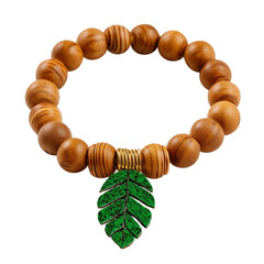 Obraz premium Wood bead bracelet with green leaf charm