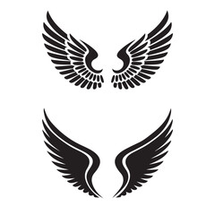 Obraz premium Set of Black Wing Silhouettes – Vector Wing Design for Tattoos, Logos, Stickers, and Graphic Art