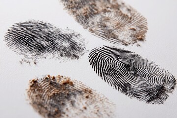 Fingerprint impressions on white paper surface showcasing unique patterns and textures