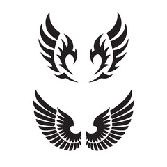 Obraz premium Set of Black Wing Silhouettes – Vector Wing Design for Tattoos, Logos, Stickers, and Graphic Art