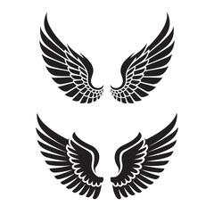 Obraz premium Set of Black Wing Silhouettes – Vector Wing Design for Tattoos, Logos, Stickers, and Graphic Art