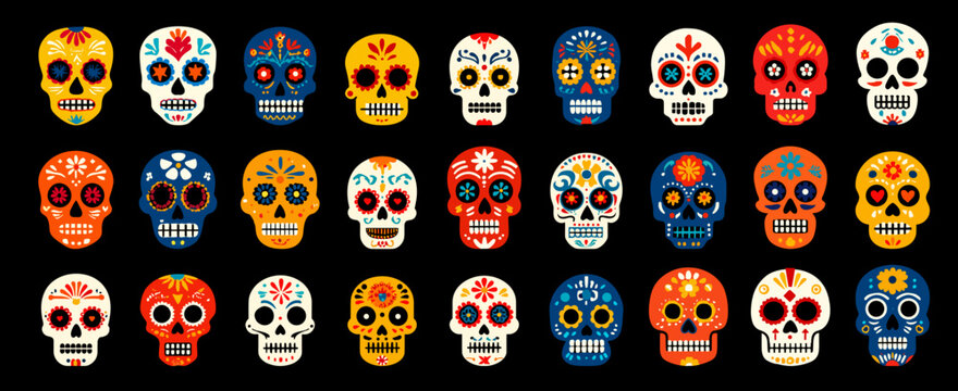 Decorative mexican skulls set
